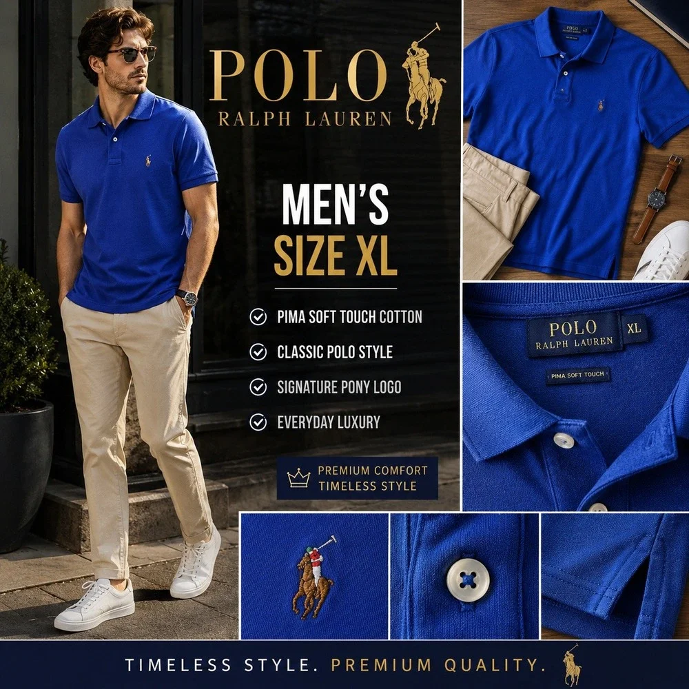 Polo Ralph Lauren Mens XL Blue Pima Soft Touch Cotton Short Sleeve Polo Shirt